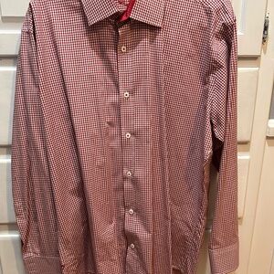 English Laundry Men's Red Checkered dress shirt 17 34/35 100% cotton